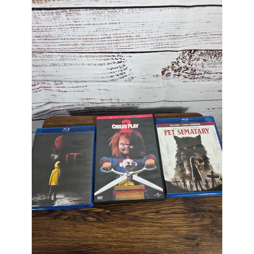 Lot of 3 Horror Movies Blu-Ray DVD/DVD IT, Child's Play 2, Pet Semetary
